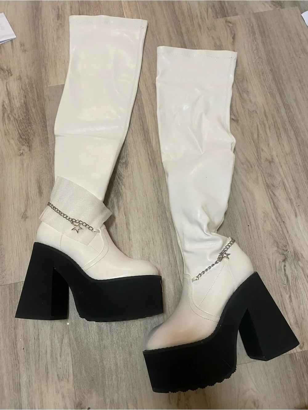 Dolls Kill x Bratz Angel Miss Socialite Thigh High White Charm Boots - BRAND NEW